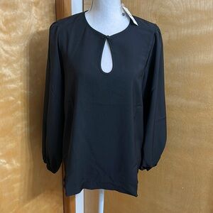 NWT J. Crew Black Puff Sleeve Satin-Back Crepe Top MT
